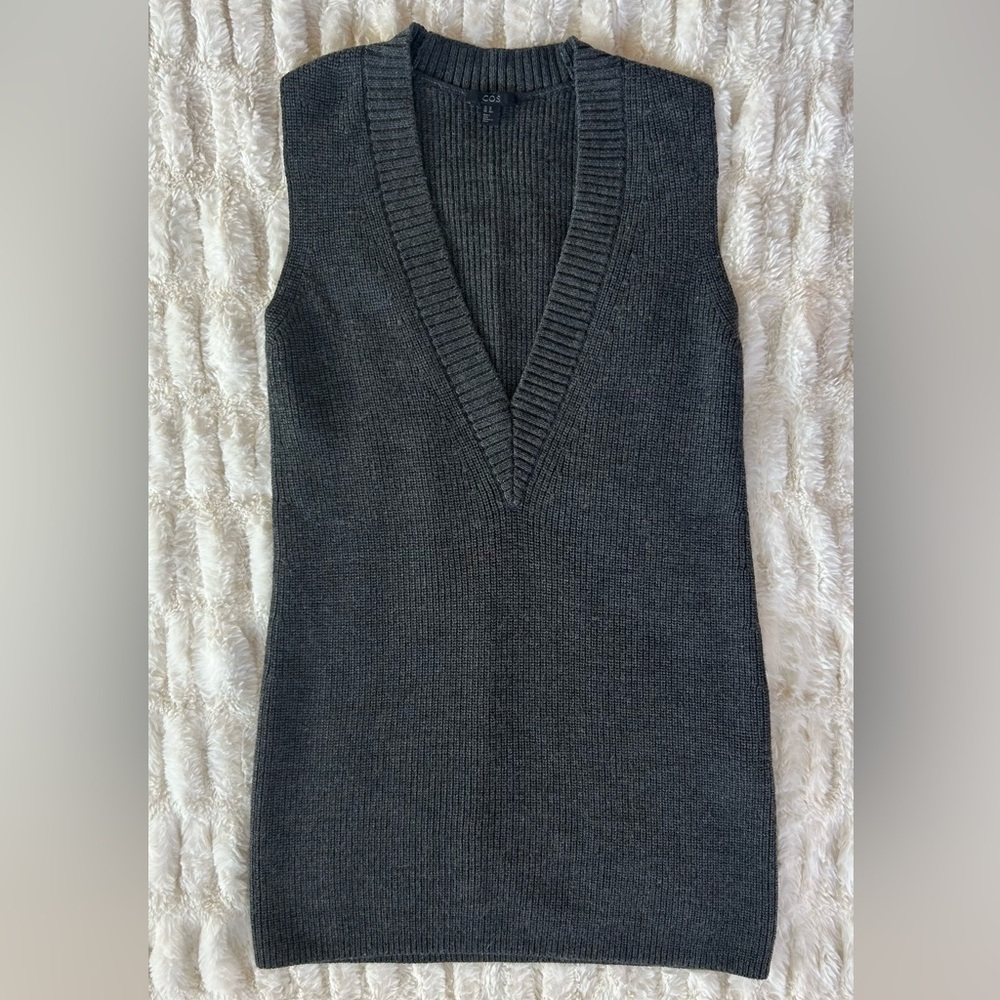 COS Wool Charcoal V-Neck Sleeveless Sweater Dress